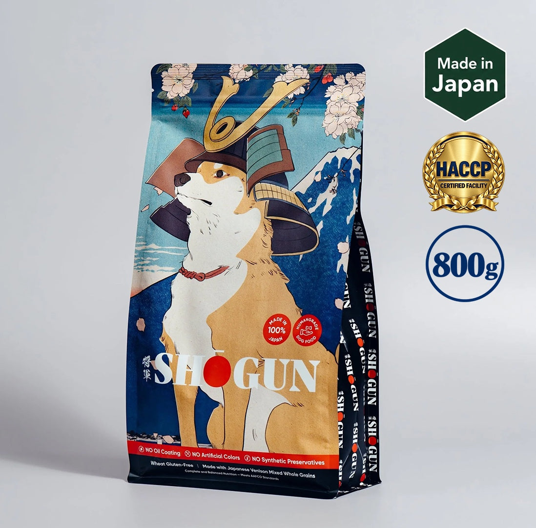 SHOGUN premium dog food, 800 g pack — made in Japan, HACCP-certified facility